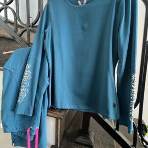 Teal Ladies Scrub Uniform Set - Pink and Silver Details by Smitten - Size Small